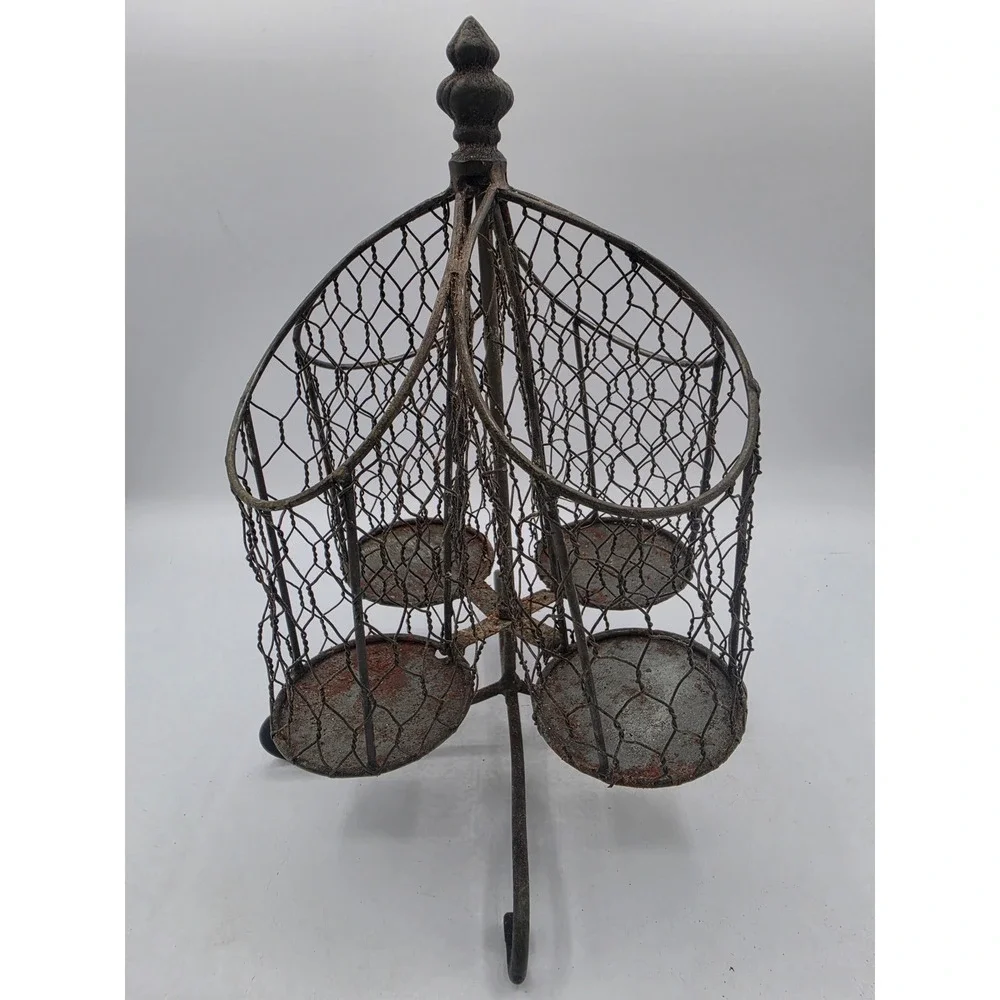 Rustic Metal Wire Mesh 4 Compartment Utensil Caddy Candle Holder Farmhouse Decor